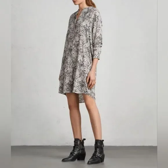 AllSaints Grey Paisley Tunic Dress - Picture 1 of 14
